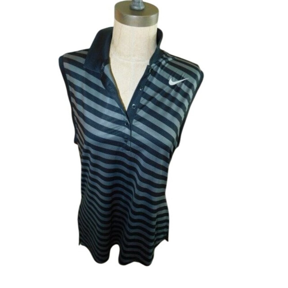 Nike Size L Large Striped Collared Golf Pickleball Tennis Activewear Top